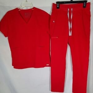 FIGS RED SCRUBS SET COMFY POCKETS ZIPPER STRETCH MEDICAL TEXHNICAL WEAR